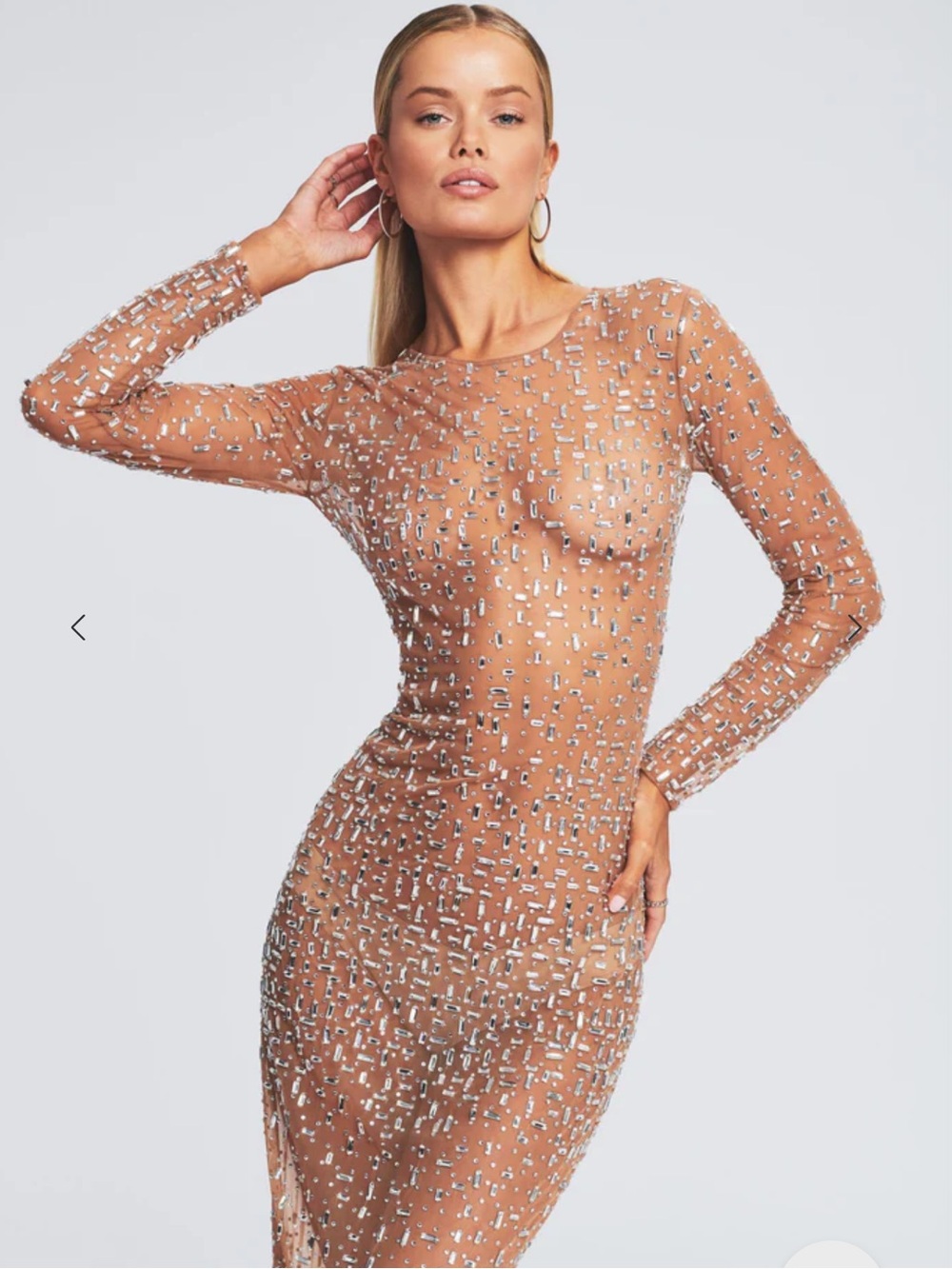 Retrofete Nude Crystal-Embellished Sheer Maxi Dress - Picture 3 of 8